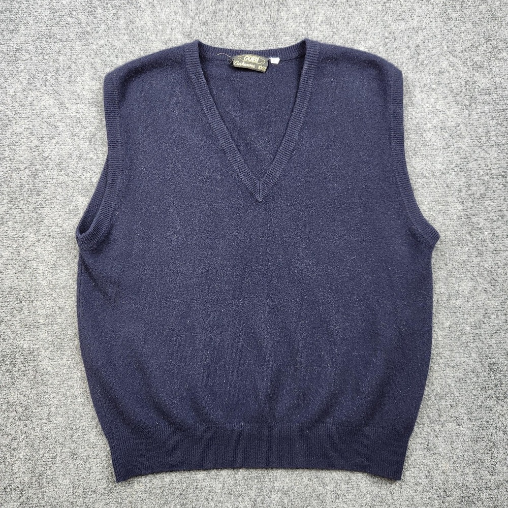 Vintage Gobi Sweater Vest Mens Large Blue 100%‎ Cashmere V Neck Knit Pullover